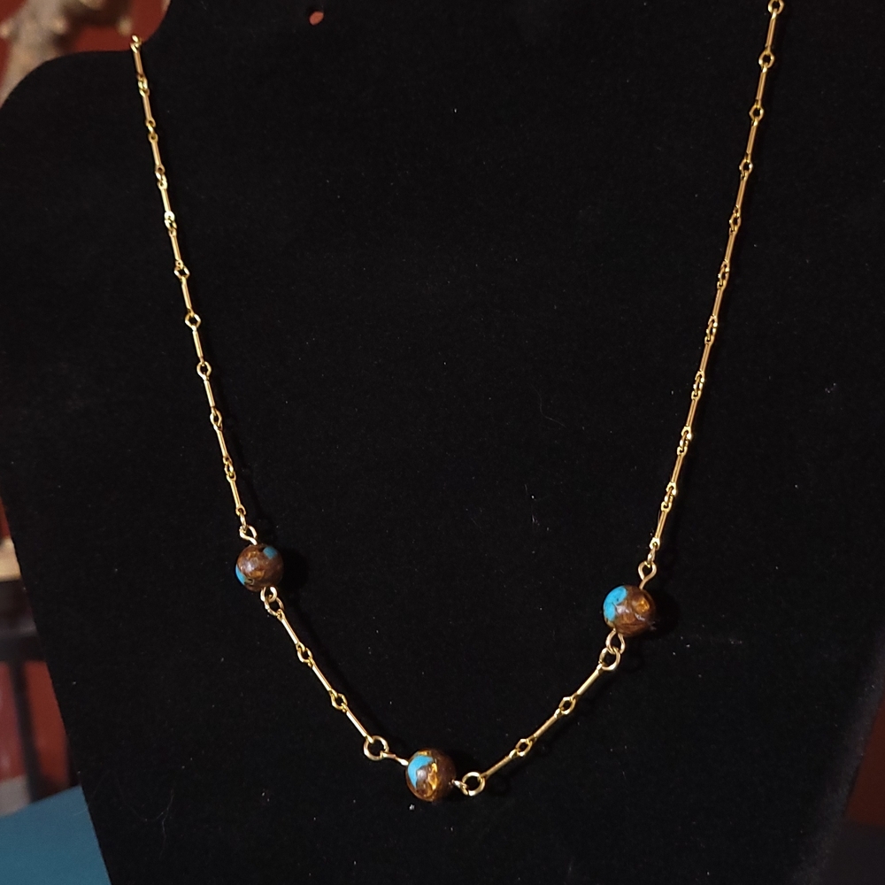 Gold Chain Necklace w/ Turquoise & Copper Beads